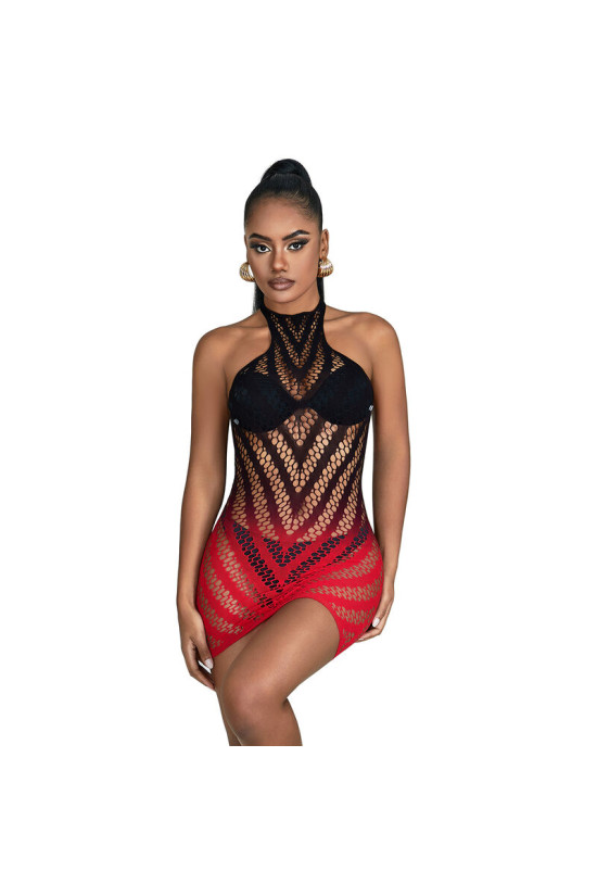 SUBBLIME - 952242 VESTITO ELASTICO A RETE DEGRADATA ROSSO E NERO TAGLIA UNICA
