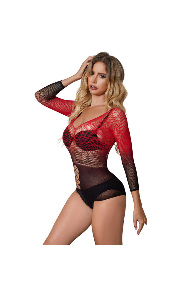 SUBBLIME - 952259 VESTITO ELASTICO A RETE MANICA LUNGA SFUMATO ROSSO E NERO TAGLIA UNICA