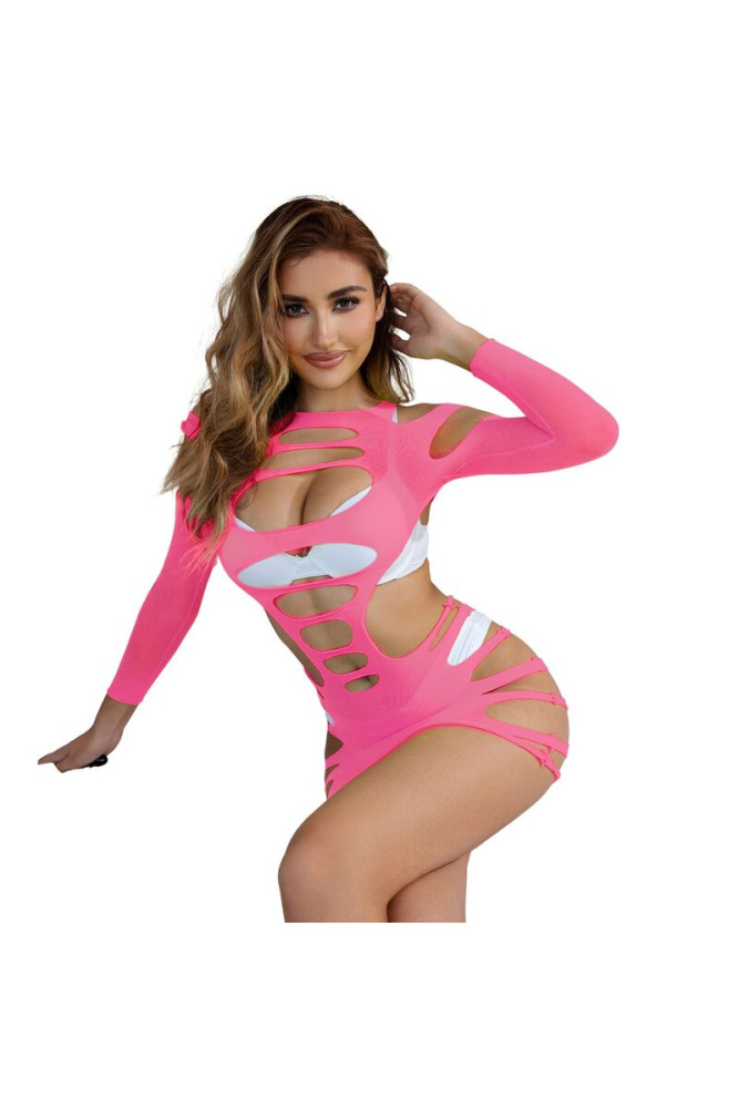 SUBBLIME - 952273 VESTITO ELASTICO A RETE MANICA LUNGA ROSA TAGLIA UNICA