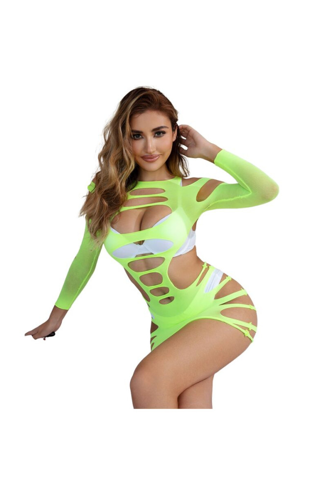 SUBBLIME - 952280 VESTITO ELASTICO A RETE MANICA LUNGA VERDE TAGLIA UNICA