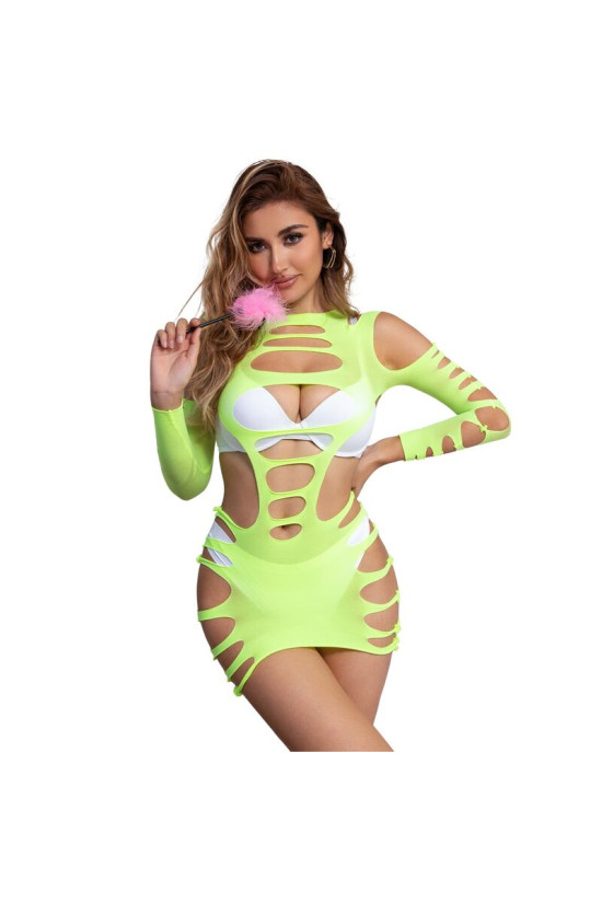 SUBBLIME - 952280 VESTITO ELASTICO A RETE MANICA LUNGA VERDE TAGLIA UNICA