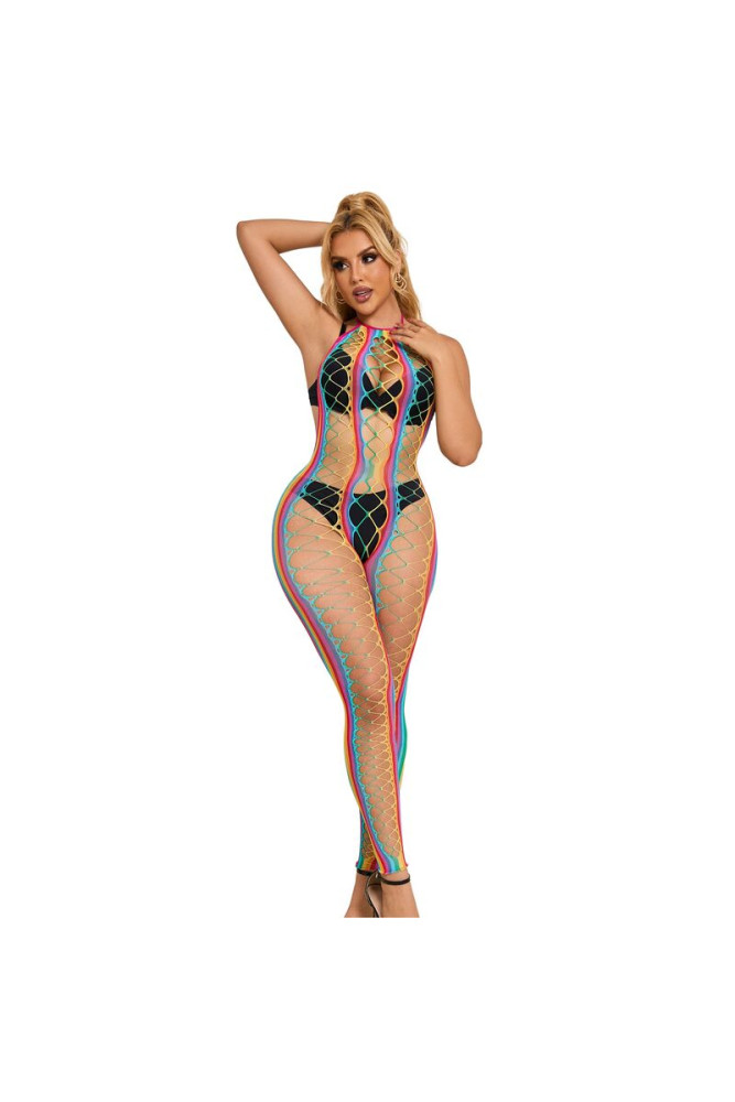 SUBBLIME - 952358 BODYSTOCKING CON COLLO ALTO IN RETE ARCOBALENO XS/M