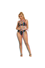 SUBBLIME - 952358 BODYSTOCKING CON COLLO ALTO IN RETE ARCOBALENO XS/M
