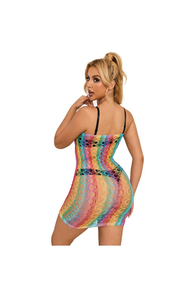 SUBBLIME - 952365 VESTITO A RETE CON SPALLE NUDE ARCOBALENO TAGLIA UNICA