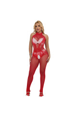 SUBBLIME - 952372 BODYSTOCKING A RETE E PIZZO SENZA CAVALLO CON COLLO ALTO ROSSO TAGLIA UNICA