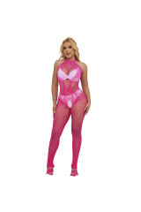 SUBBLIME - 952389 BODYSTOCKING A RETE E PIZZO SENZA CAVALLO CON COLLO ALTO ROSA TAGLIA UNICA