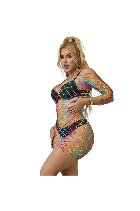 SUBBLIME - 952426 VESTITO A RETE MANICA LUNGA ARCOBALENO TAGLIA UNICA