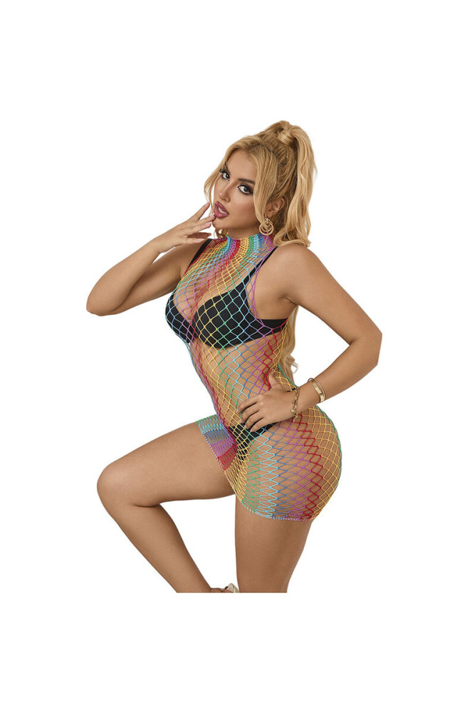 SUBBLIME - 952433 VESTITO A RETE SENZA MANICHE COLLO ALTO ARCOBALENO TAGLIA UNICA