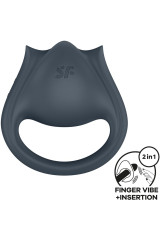 SATISFYER - PERFECT PAIR 2 MULTIVIBRATORE 2 IN 1 ANELLO PER PENE E STIMOLATORE PER DITA GRIGIO