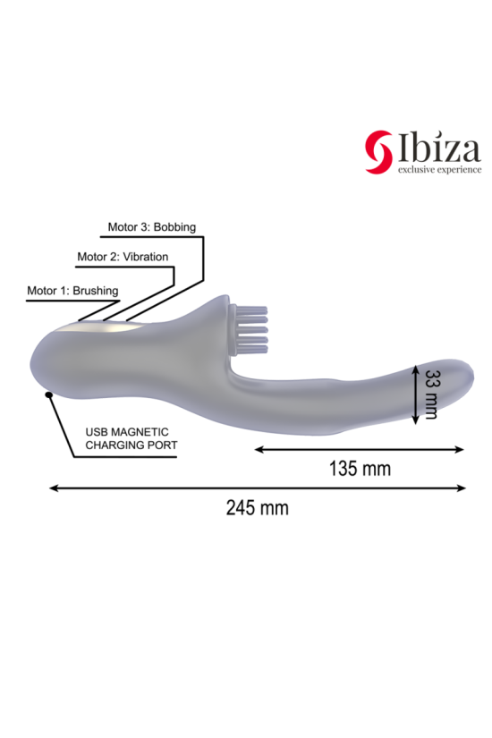 IBIZA - VIBRATORE CLITORIALE MULTICELLULARE E DOPPIA ONDA CON SPAZZOLA RABITT HI-TECH