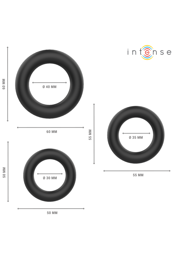 INTENSE - HUGH 3 ANELLI PER PENE IN SILICONE BASIC NERI