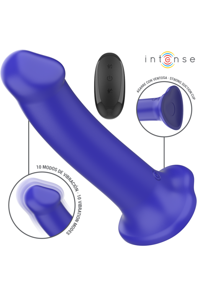 INTENSE - VIBRATORE VICTORIA CON VENTOSA 10 VIBRAZIONI BLU SCURO TELECOMANDO