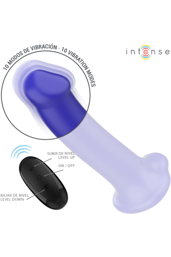 INTENSE - VIBRATORE VICTORIA CON VENTOSA 10 VIBRAZIONI BLU SCURO TELECOMANDO