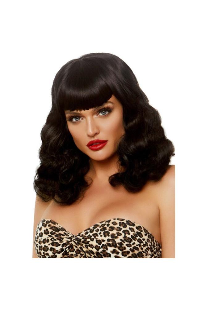 LEG AVENUE - PARRUCCA RETRO RICCIA CON FRANGIA NERA LUMINISCENTE