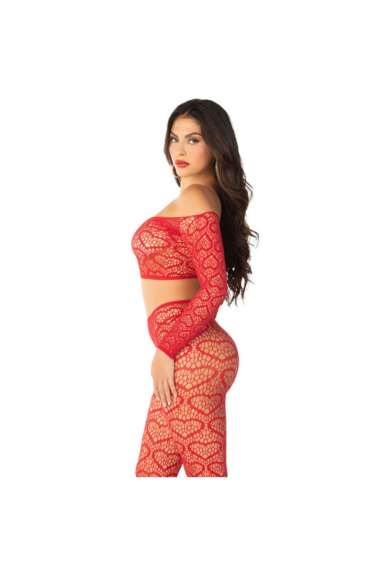 LEG AVENUE - CROP TOP + CALZE ROSSO TAGLIA UNICA