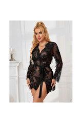 SUBBLIME - 953768 CAMICIA DA NOTTE IN PIZZO + PERIZOMA NERO L/XL