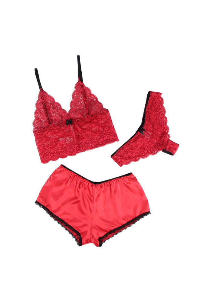 SUBBLIME - 953898 CAMICIA DA NOTTE IN SETA E PIZZO + SLIP ROSSO S/M