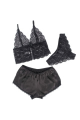 SUBBLIME - 953911 CAMICIA DA NOTTE IN SETA E PIZZO + SLIP NERO S/M