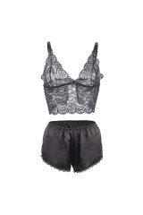 SUBBLIME - 953911 CAMICIA DA NOTTE IN SETA E PIZZO + SLIP NERO S/M