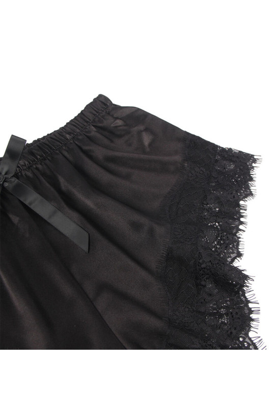 SUBBLIME - 953942 VESTAGLIA DA NOTTE CASUAL IN SETA + PANTALONI IN PIZZO NERO L/XL