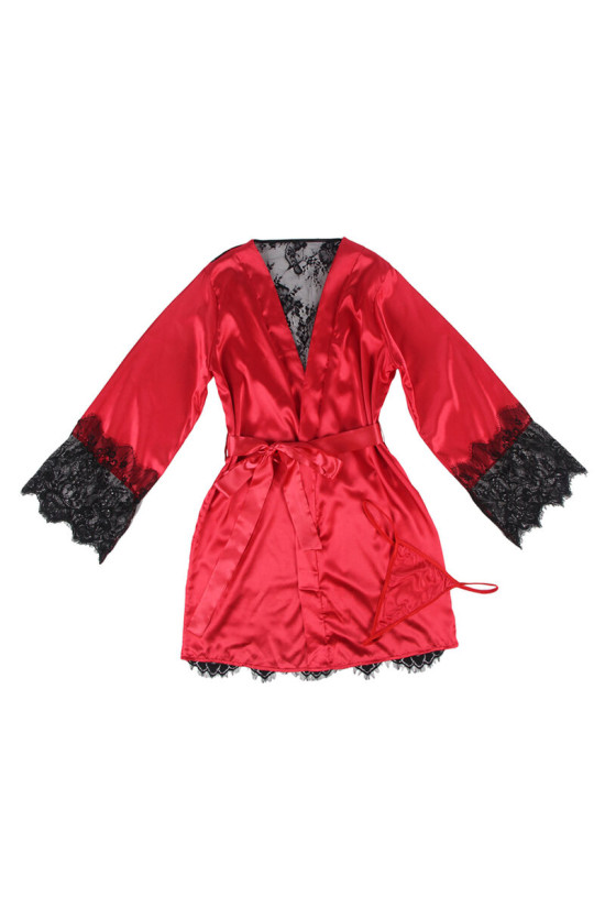 SUBBLIME - 954017 CANOTTIERA CON SCHIENA TRASPARENTE IN PIZZO + PERIZOMA ROSSO/NERO S/M