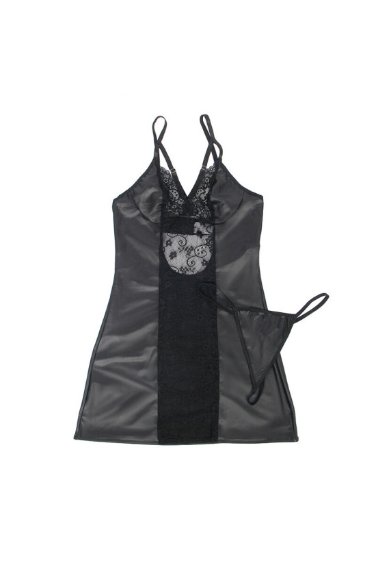 SUBBLIME - 954161 VESTITO + PERIZOMA PELLE NERO S/M