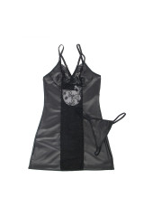 SUBBLIME - 954161 VESTITO + PERIZOMA PELLE NERO S/M