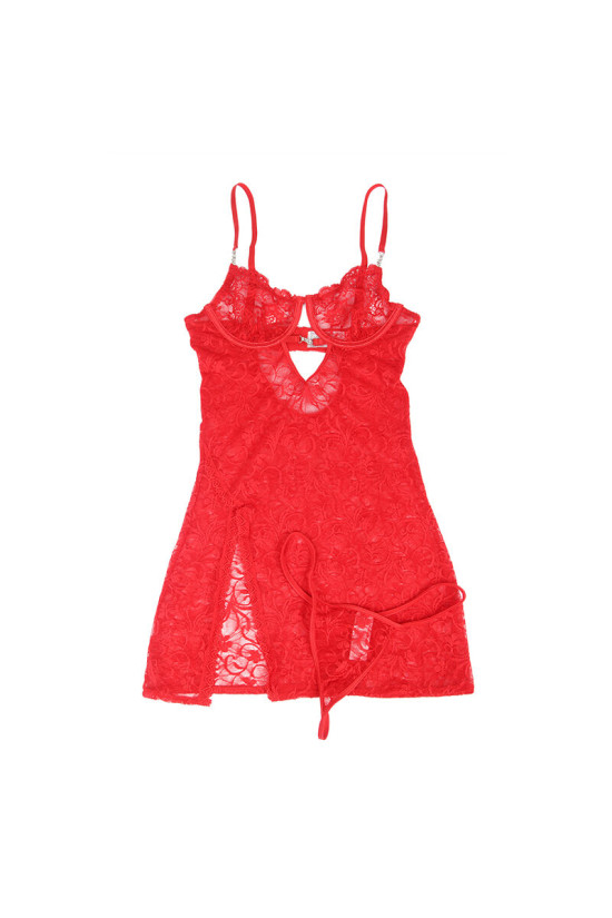 SUBBLIME - 954208 BABYDOLL IN PIZZO CON SPALLINE REGOLABILI ROSSO S/M