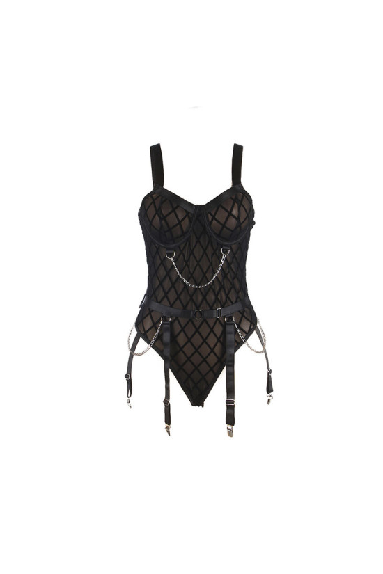 SUBBLIME - 954260 BODY CON CATENE + CINTURA REGGICALZE NERO S/M