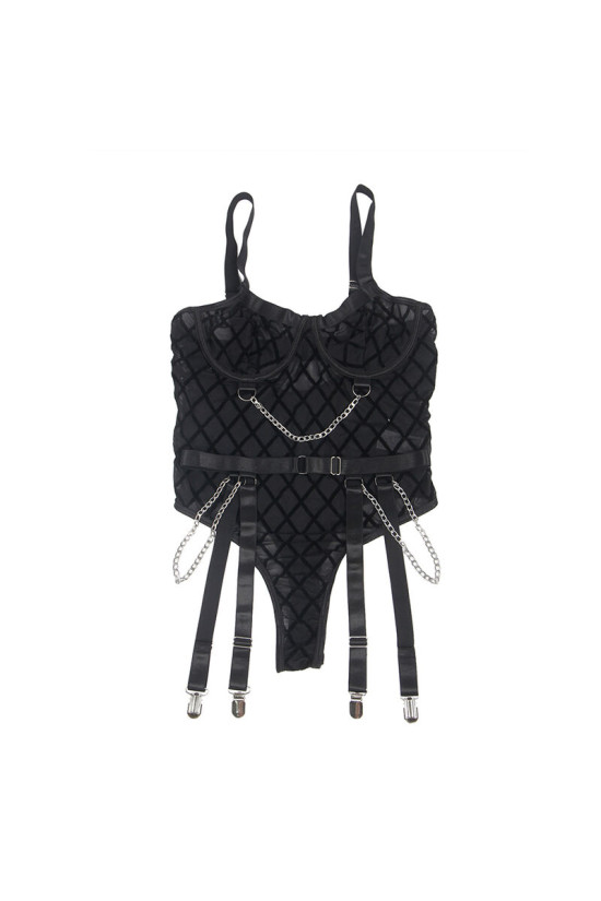 SUBBLIME - 9542277 BODY CON CATENE + CINTURA REGGICALZE NERO L/XL