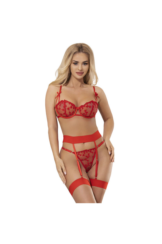 SUBBLIME - 954321 REGGISENO + PERIZOMA + CINTURA CON STAMPA A CUORE ROSSO S/M