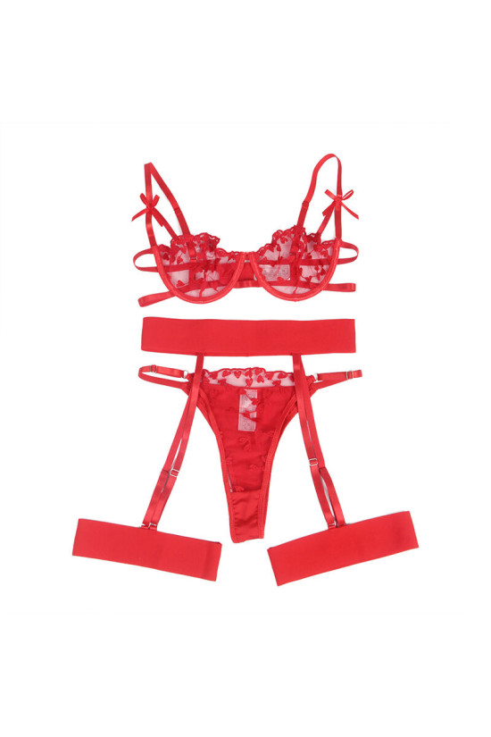 SUBBLIME - 954338 REGGISENO + PERIZOMA + CINTURA CON STAMPA A CUORE ROSSO L/XL