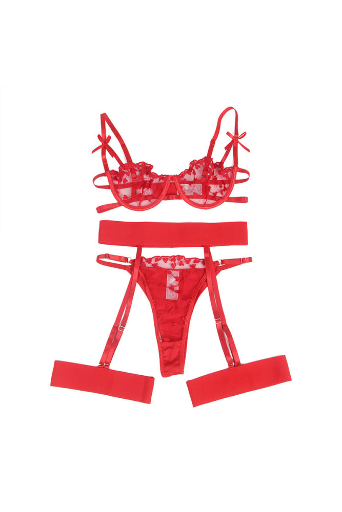 SUBBLIME - 954338 REGGISENO + PERIZOMA + CINTURA CON STAMPA A CUORE ROSSO L/XL