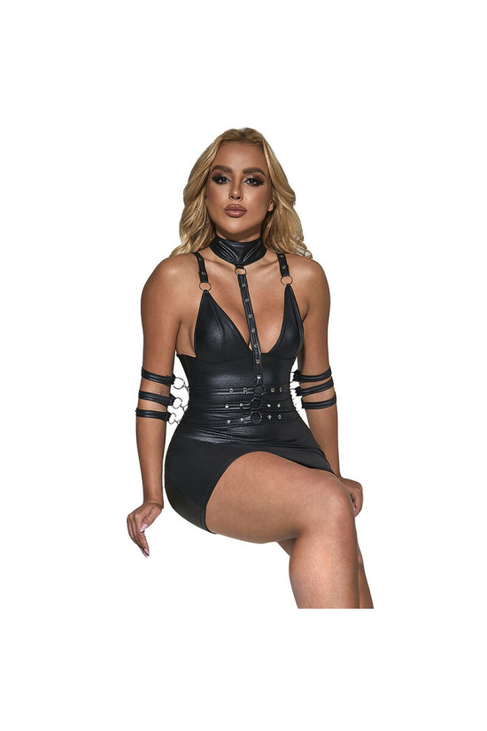 SUBBLIME - 954406 VESTITO BONDAGE IN PELLE NERO S/M