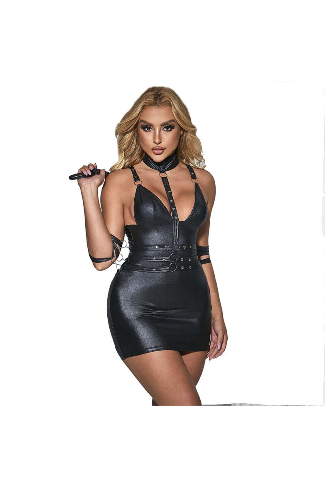 SUBBLIME - 954406 VESTITO BONDAGE IN PELLE NERO S/M