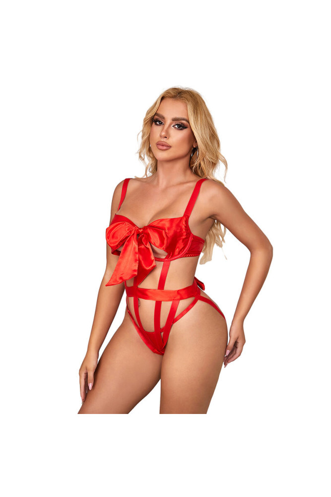 SUBBLIME - 954475 BODY SEXY TRAFORATO CON FIOCCO ROSSO L/XL