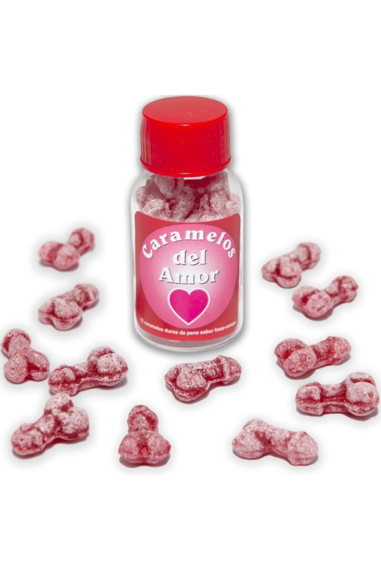 DIABLO PICANTE - 12 CARAMELLE DAMORE A FORMA DI PENE FRAGOLA/CILIEGIA