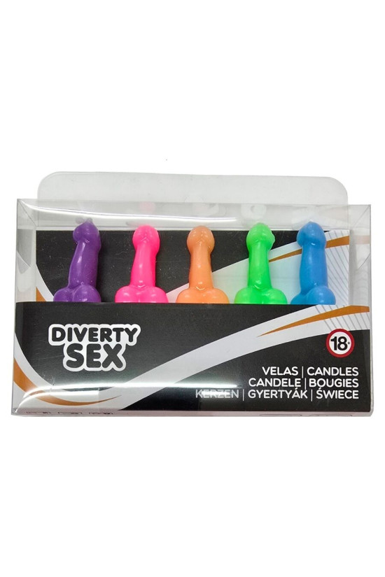 DIABLO PICANTE - SCATOLA DA 5 CANDELE A FORMA DI PENE IN DIVERSI COLORI