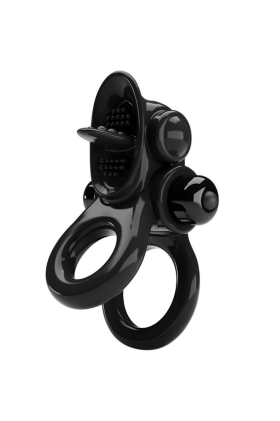 PRETTY LOVE - PASSIONATE RING DOPPIO ANELLO VIBRANTE + STIMOLATORE CLITORIDE NERO