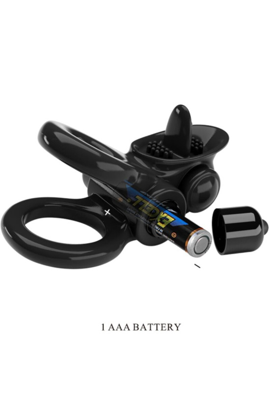 PRETTY LOVE - PASSIONATE RING DOPPIO ANELLO VIBRANTE + STIMOLATORE CLITORIDE NERO