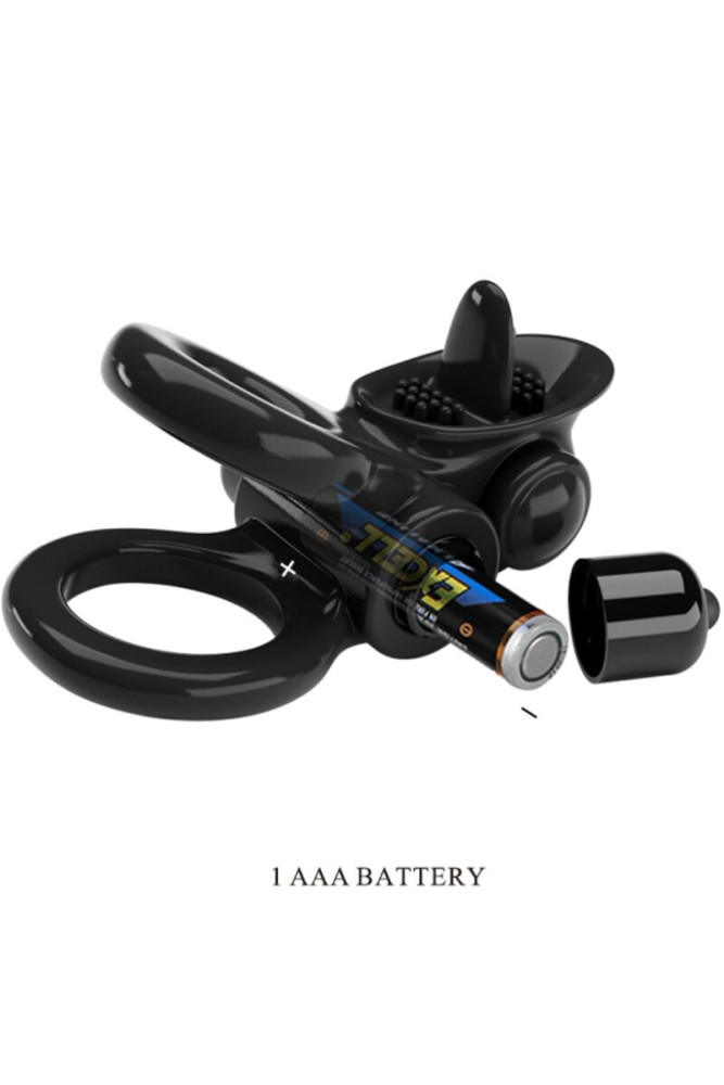 PRETTY LOVE - PASSIONATE RING DOPPIO ANELLO VIBRANTE + STIMOLATORE CLITORIDE NERO