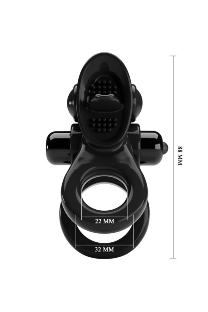 PRETTY LOVE - PASSIONATE RING DOPPIO ANELLO VIBRANTE + STIMOLATORE CLITORIDE NERO