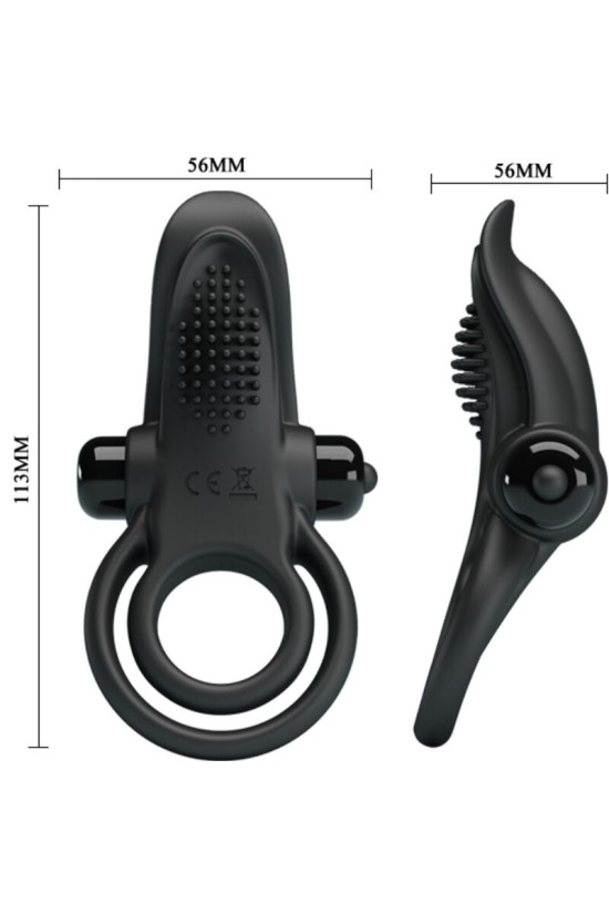 PRETTY LOVE - DOPPIO ANELLO VIBRANTE + STIMOLATORE CLITORIDEO 10 VIBRAZIONI NERO