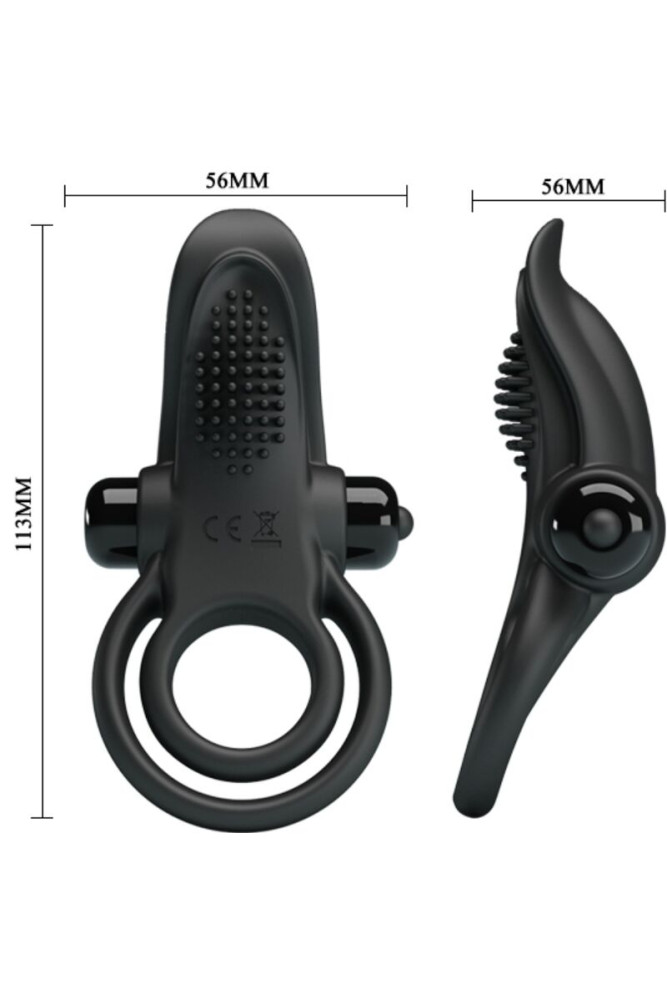 PRETTY LOVE - DOPPIO ANELLO VIBRANTE + STIMOLATORE CLITORIDEO 10 VIBRAZIONI NERO