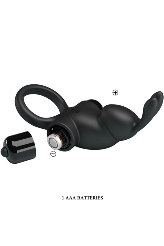 PRETTY LOVE - ANELLO VIBRANTE + STIMOLATORE CLITORIDEO CONIGLIO 10 VIBRAZIONI NERO