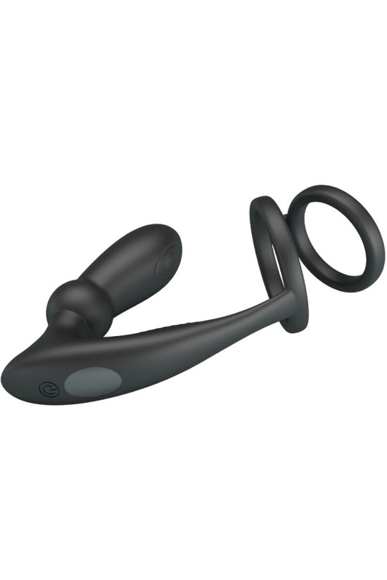 PRETTY LOVE - ANELLO PER PENE EMONI + TAPPO ANALE 12 VIBRAZIONI NERO