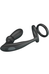 PRETTY LOVE - ANELLO PER PENE EMONI + TAPPO ANALE 12 VIBRAZIONI NERO