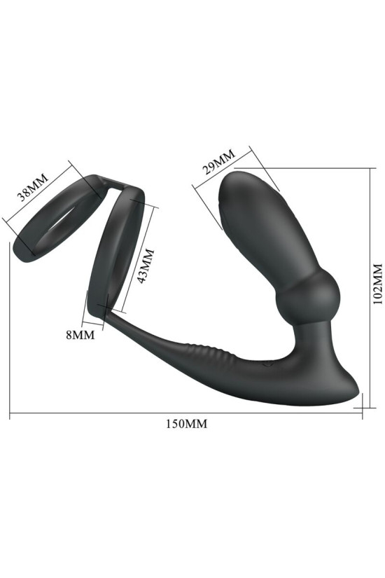 PRETTY LOVE - ANELLO PER PENE EMONI + TAPPO ANALE 12 VIBRAZIONI NERO