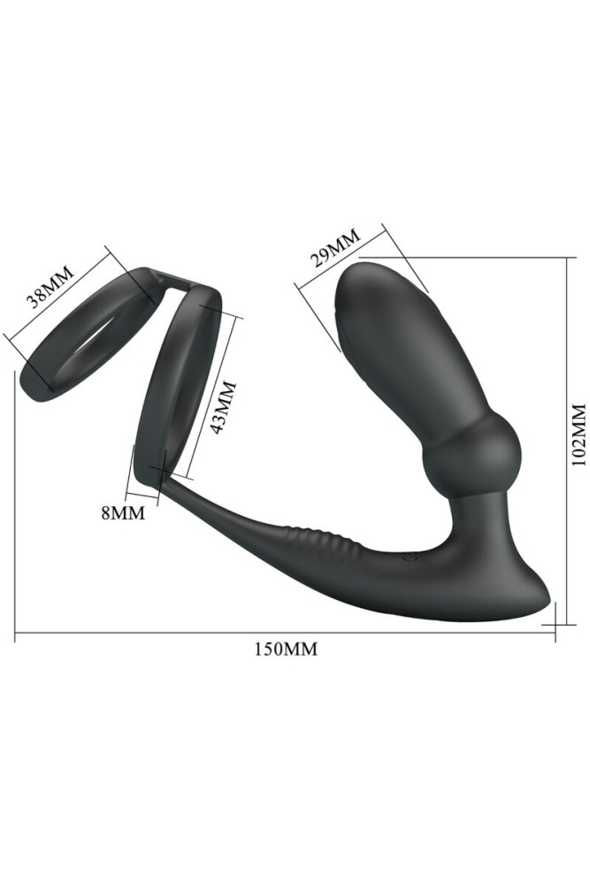 PRETTY LOVE - ANELLO PER PENE EMONI + TAPPO ANALE 12 VIBRAZIONI NERO