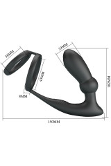 PRETTY LOVE - ANELLO PER PENE EMONI + TAPPO ANALE 12 VIBRAZIONI NERO